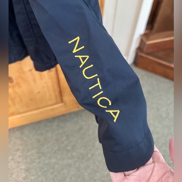 Nautica Windbreaker Weather Resistant Navy w/Yellow Lining & Hidden Hood Size 3X - Picture 5 of 12